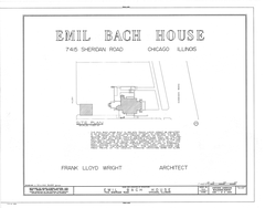 Emil Bach House architectural drawing front elevation and floor plans