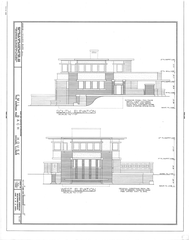 Emil Bach House historic architectural drawing showing front elevation and floor plan
