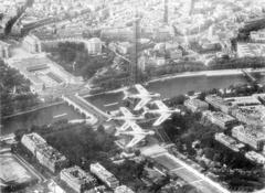 F-86F jets of USAFE 48th Fighter-Bomber Wing Skyblazers aerobatic team flying over Paris in 1955
