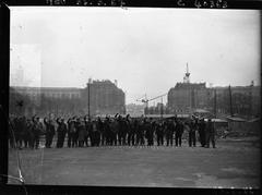 General strike in front of the Trocadero Palace, workers waiting to resume work in the afternoon, Paris 1937