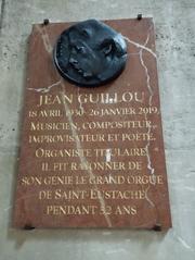 Commemorative plaque honoring Jean Guillou at Saint-Eustache Church