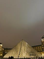 Louvre Museum exterior with glass pyramid entrance