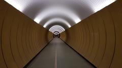 Brunkebergstunneln pedestrian tunnel interior with people walking