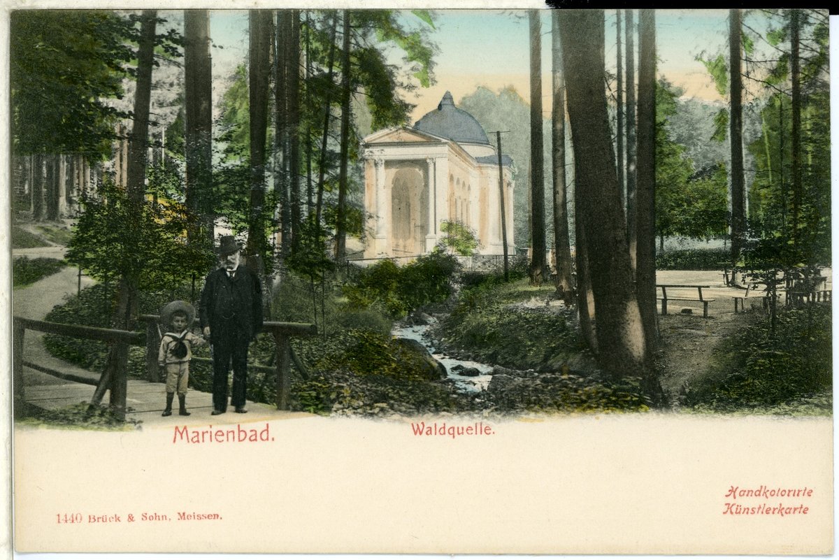 Vintage black and white photo of Waldquelle in Marienbad circa 1900