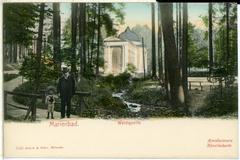 Vintage black and white photo of Waldquelle in Marienbad circa 1900
