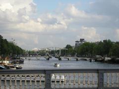 Beautiful bridges over canals in Amsterdam at sunset