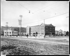 Highland Park Campus of Occidental College with Stimson Library, Hall of Letters, and Academy Building in Los Angeles circa 1908