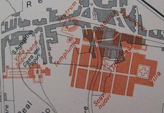 Antic Herculaneum map marked in red from 18th century searches