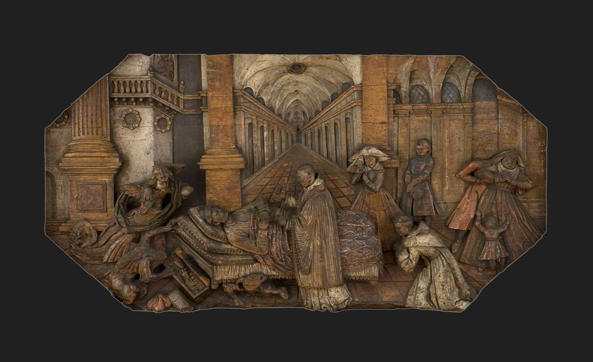 Medieval illustration depicting the death of a rich man from the Ars Moriendi series