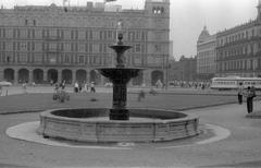Vintage photograph of public fountains in the Zócalo, Mexico City, July 5, 1958