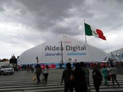 Aldea Digital 2015 event at Zocalo Mexico City with large digital displays and crowd