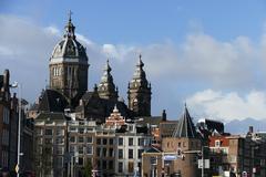 Sint Nicolaaskerk church in Amsterdam with clear blue sky