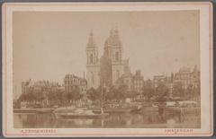 View of Prins Hendrikkade 76 with the St. Nicholas Church from Stationsplein featuring the Open Havenfront in the foreground, circa 1890
