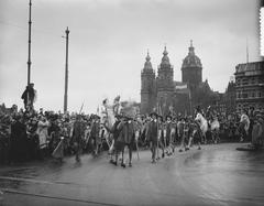Arrival of Sinterklaas in Amsterdam on November 24, 1951, with a crowd welcoming him