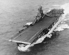 USS Intrepid aircraft carrier operating in the Philippine Sea with Grumman F6F Hellcat fighter in November 1944