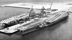 USS Intrepid CVA-11 and USS Independence CVA-62 aircraft carriers moored at Norfolk Virginia circa 1961