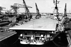 USS Intrepid aircraft carrier CVA-11 in dry dock at Norfolk Naval Shipyard 1954