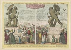 Backside and front views of the ladies fancy-man Paddy Carey O'Killus, an 18th-century etching honoring the Waterloo man and his soldier men erected in Hyde Park