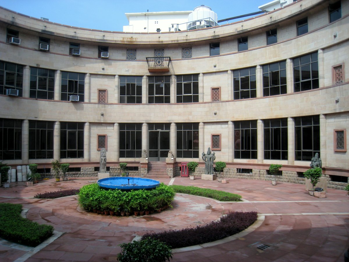Interior courtyard of the National Museum in New Delhi, India with historical artifacts and architectural details