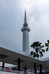 Minaret at the National Mosque of Malaysia with clear blue sky