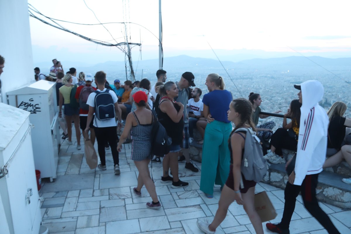 Panoramic view of Athens Greece under bright summer sky July 2018