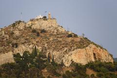 Lycabettus Hill in Athens with panoramic city view under clear blue sky