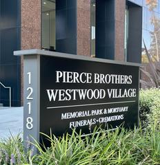 Westwood Village Memorial Park Cemetery entrance sign with street number