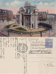 Porte de Paris monument in Lille, France with surrounding cityscape