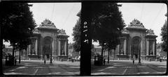 Arc and gate of Lille historic structure in black and white photograph