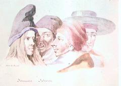 Traditional men's hats and faces from Sassari, Sardinia Island, Italy