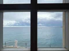 Sea view from a window at Picasso Museum in Antibes in April 2023