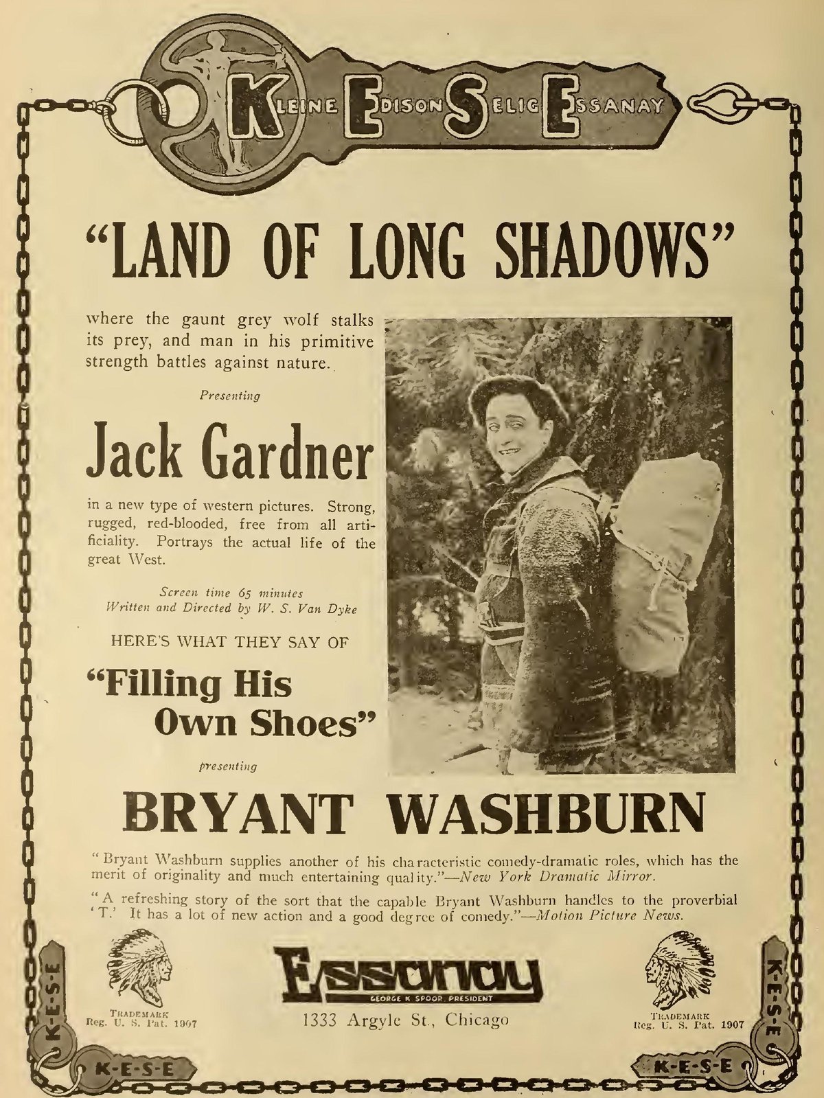 1917 Motion Picture News advertisement for The Land of Long Shadows film featuring Jack Gardner