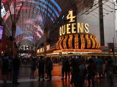 Fremont Street Experience at night with bright LED canopy and colorful lights