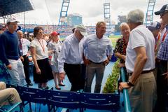 U.S. Secretary of State John Kerry talking with U.S. Congressional delegation at Estadio Latinoamericano in Havana
