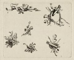 Sheet with six ornamental vignettes etched by Willem Bilderdijk