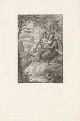 Mountain landscape with two men engaged in conversation, early 19th-century etching and engraving on paper