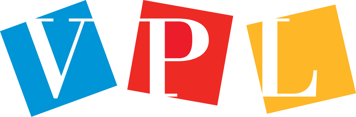 Vancouver Public Library VPL Logo in blue text with stylized open book image