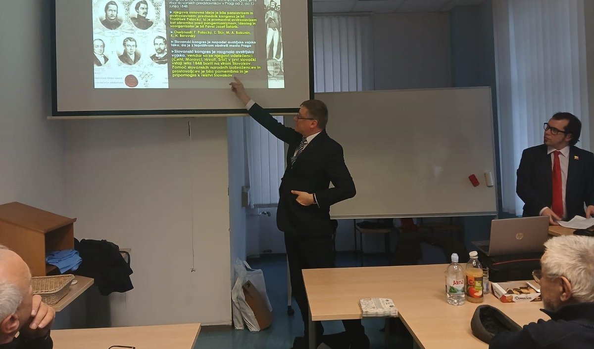 Lecture on Slovak and Slovenian culture at University of Ljubljana with professors Marián Gešper and Lukáš Perný