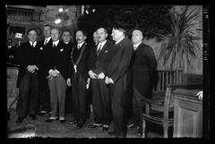 Promotion ceremony of President Masaryk at King Alexander I University in an university hall with notable officials in the first row