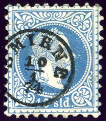 1874 KK Levant 10 soldi stamp canceled in Smirne on January 10, 1874