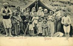 Group of gypsies in front of their tent in Smyrne