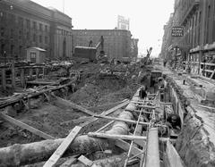 Excavation work on Front Street in Toronto in 1950 for new subway construction