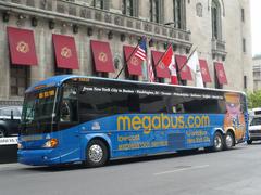 Megabus 58538 parked near Fairmont Royal York Hotel in Toronto waiting to depart on M24 line