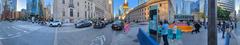 Panorama view of the corner of York Street and Front Street in Toronto on May 31, 2024