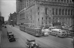 Streetcars and automobiles on Front Street near Royal York Hotel in Toronto 1930