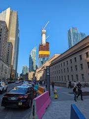 Construction site of new CIBC tower at York and Front in Toronto with cranes and building framework on May 31, 2024