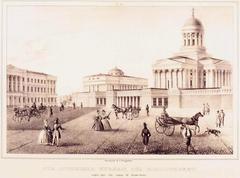 Helsinki Senate Square in 1838 with university, university library, and Nikolai Church
