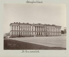 Historic photograph of University of Helsinki by Daniel Nyblin, 1898, albumen print on photographic paper showing university buildings in Helsinki, Finland