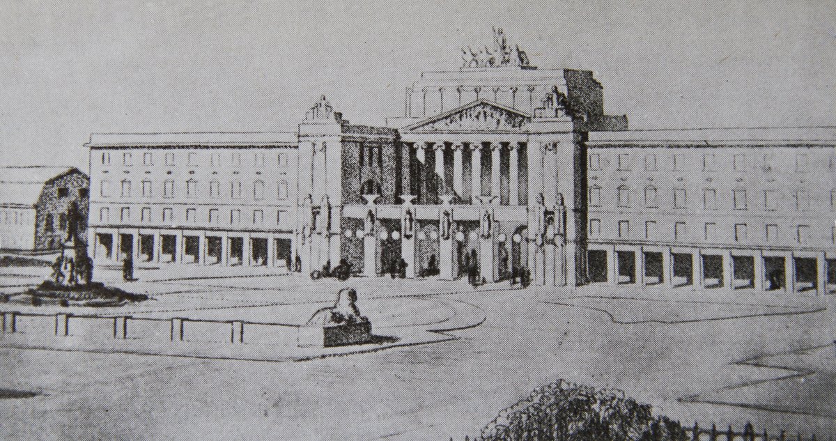 Architectural drawing of Armas Lindgren's proposed facade for Helsinki City Hall in 1911