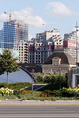 Modern high-rise buildings at Paveletskaya Square with Kozhevnicheskaya Street in Moscow